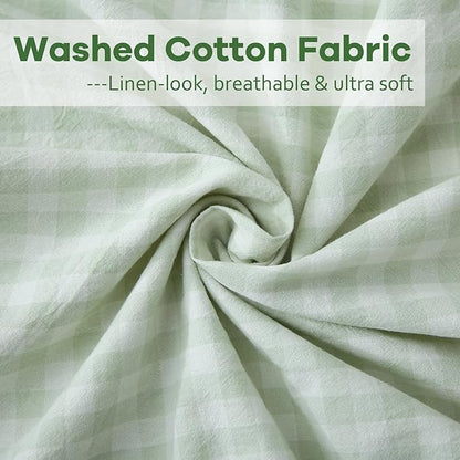 2 Pack Pile Green White Plaid Ruffle Gingham Euro Shams Pillow Covers, 100% - Image 6