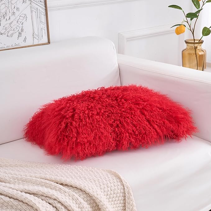Genuine Mongolian Lamb Fur Pillow Cover – 12"x20" Rectangular Cushion Case – - Image 5