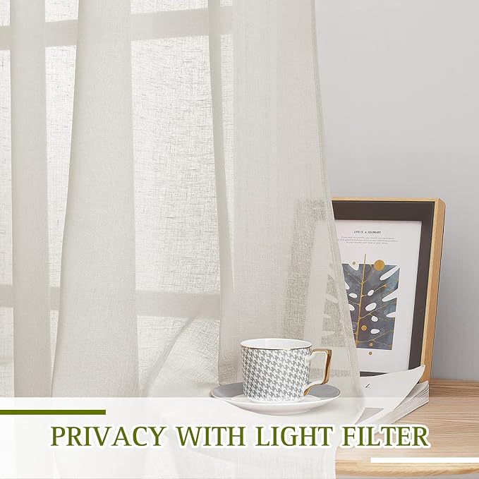 NICETOWN Semi Sheer Linen Curtains 54 inch Long - Image 2