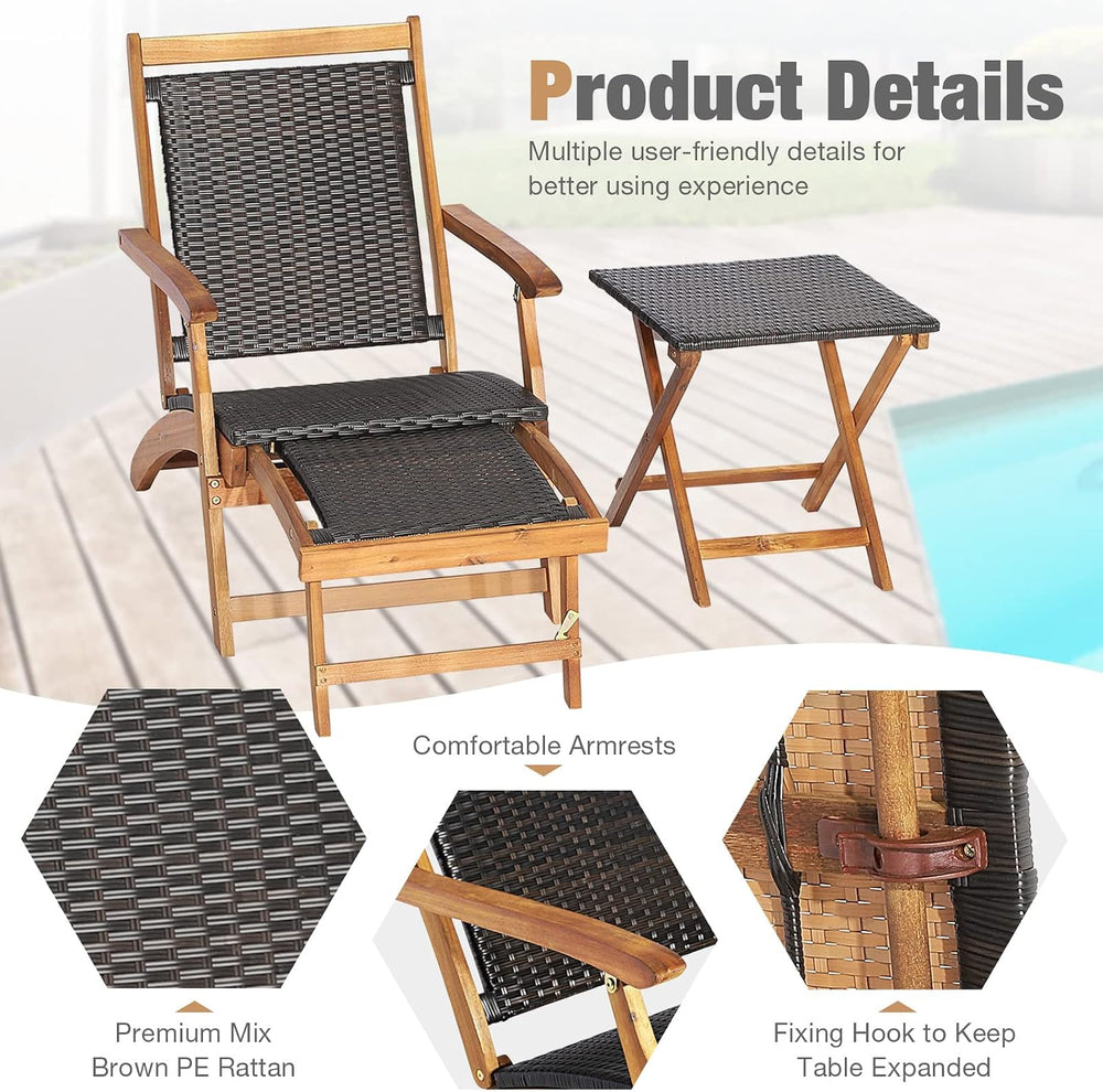 RELAX4LIFE Patio Lounge Chair Set - Outdoor Acacia Wood Chaise Lounge w/Side ...
