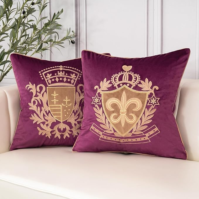 Aeckself Luxury Embroidery Velvet Pillow Cover 18x18 Inch, European Crown - Image 4