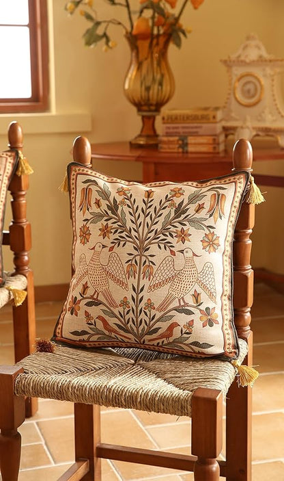 Square Brown Throw Pillow Covers, Floral Farmhouse Yellow Birds Flower Pattern - Image 8