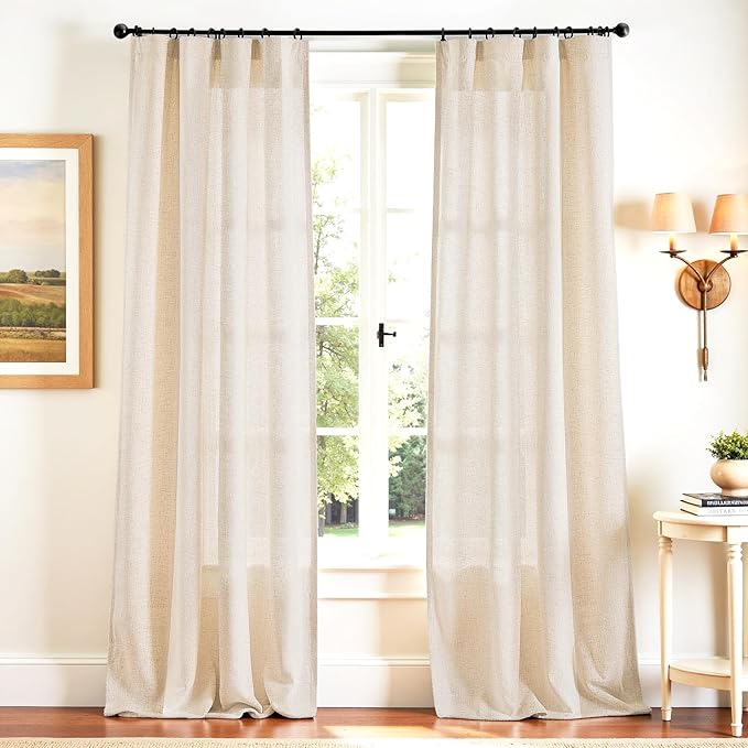 jinchan Beige Linen Blend Curtains 108 Inches Extra Long 2 Panels by JINCHAN