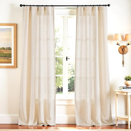 jinchan Beige Linen Blend Curtains 108 Inches Extra Long 2 Panels by JINCHAN