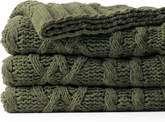 Battilo Olive Green Throw Blanket by BATTILOHOME
