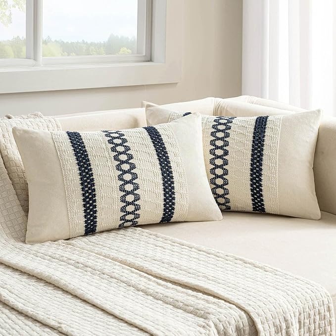 MIULEE Set of 2 Navy Blue Boho Decorative Lumbar Pillow Covers 12x20 Inch by MIULEE