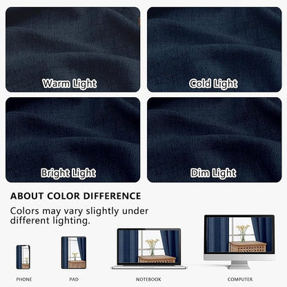 OVZME Navy Blue Kitchen Curtains 24 Inch Length, Light Filtering Faux Linen - Image 7