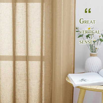 NICETOWN Sheer Linen Curtains Flax Texture 90 inch Long, Grommet Semi Sheer - Image 3