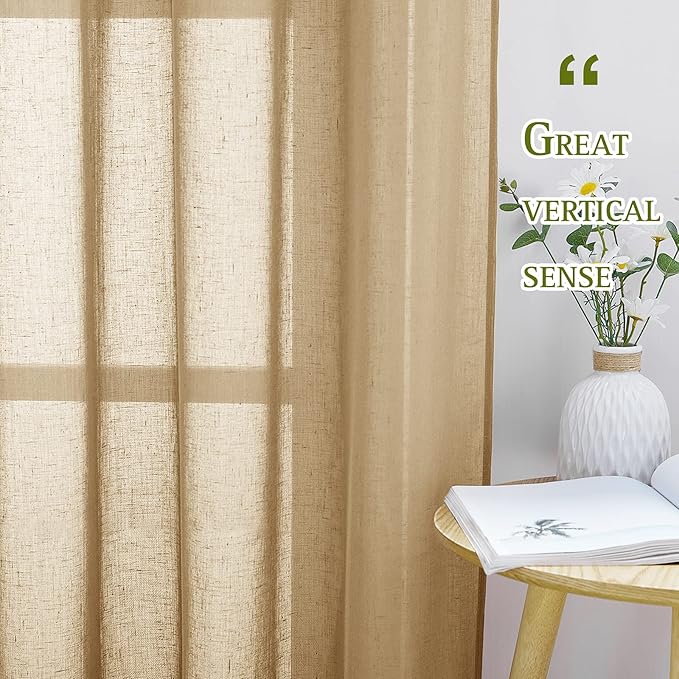 NICETOWN Linen Textured Semi Sheer Bedroom Curtains, Grommet Top Casual Thick - Image 3