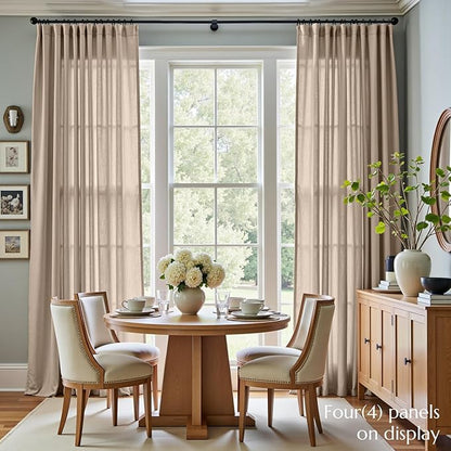 jinchan Taupe Linen Blend Curtains 120 inch Extra Long 2 Panels - Image 2