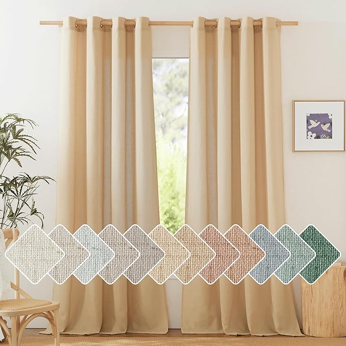 NICETOWN Linen Burlap Curtains for Farmhouse 120 inch Length, Grommet Privacy by NICETOWN