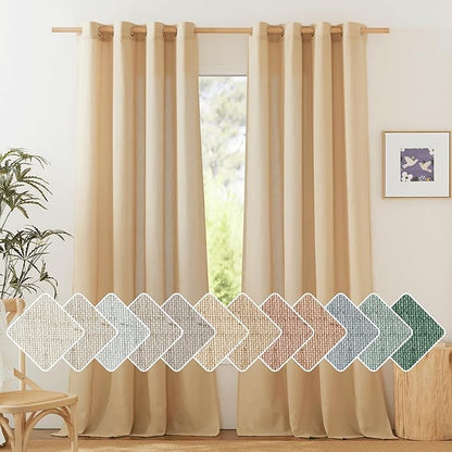 NICETOWN Linen Burlap Curtains for Farmhouse 120 inch Length, Grommet Privacy by NICETOWN