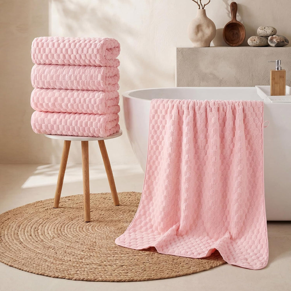 REDKISS 4 Pack Pink Bath Towels for Bathroom, Ultra Soft, 27"x55"