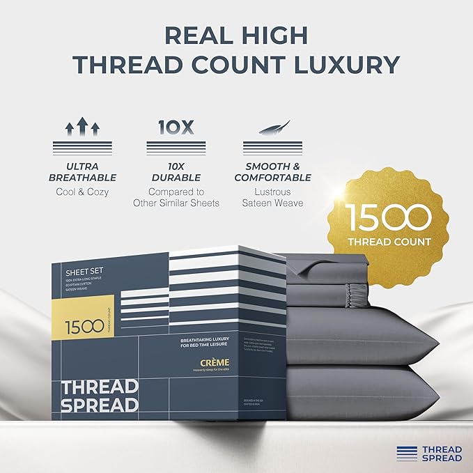 THREAD SPREAD 100% Egyptian Cotton Sheets Bed Set - Image 2