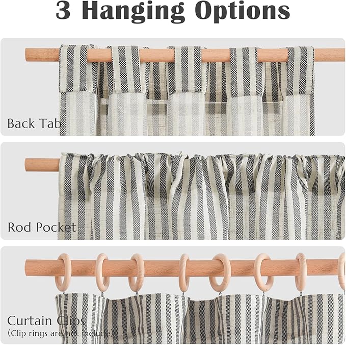 jinchan Striped Linen Kitchen Curtains 54 Inches Short Curtains Farmhouse - Image 6