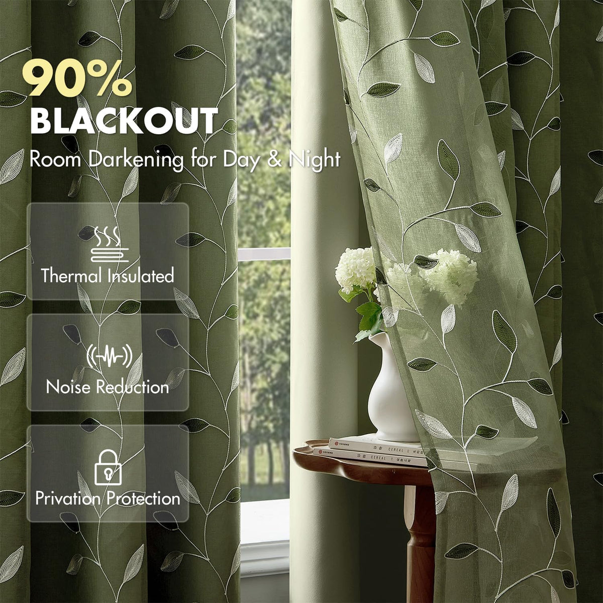 miulee sage green double layer patterned blackout curtains, package contents