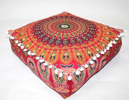 CRAFT KALA Red Peacock Large Hippie Mandala Meditation Floor Ottoman Pillow - Image 5
