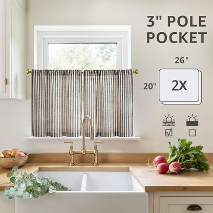 jinchan Striped Linen Kitchen Curtains 20 Inches Length Tier Curtains Farmhouse - Image 5