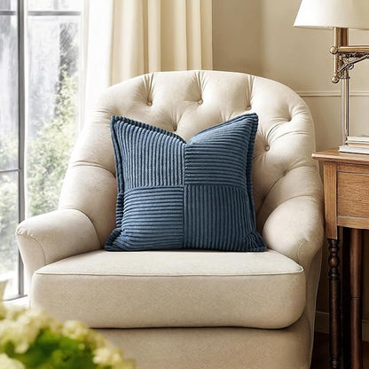 MIULEE Blue Corduroy Decorative Euro Sham Pillow Covers 24x24 Inch - Image 4