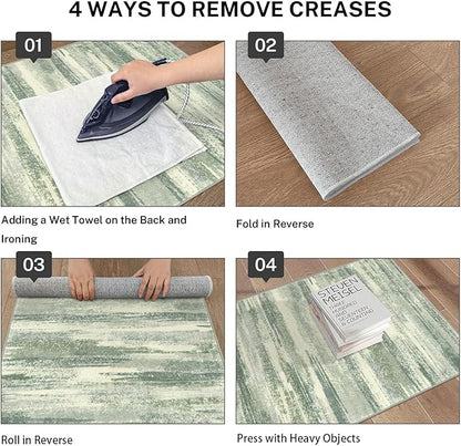 Modern Abstract Runner Rug 2x5, Sage Green Grey Washable Kitchen Runner - Image 3
