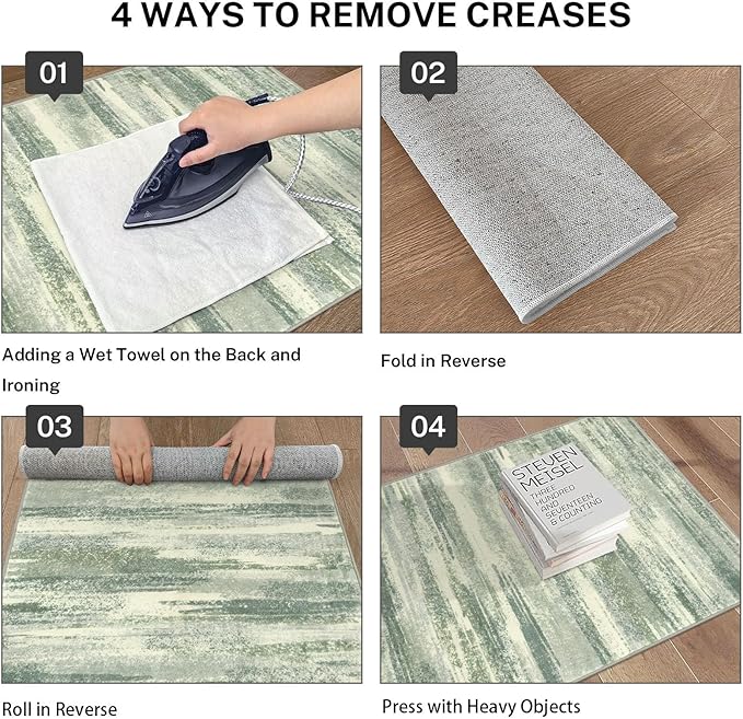 Modern Abstract Runner Rug 2x6, Sage Green Grey Washable Entryway Runner - Image 3