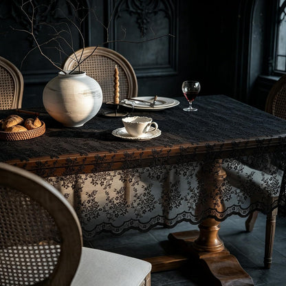 Halloween Black Lace Tablecloth Vintage Embroidered Table Cloth