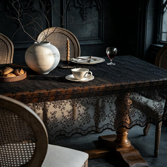Halloween Black Lace Tablecloth Vintage Embroidered Table Cloth