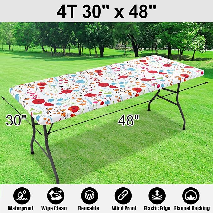 Smiry Rectangle Picnic Tablecloth, Waterproof Elastic Fitted Table Covers - Image 6
