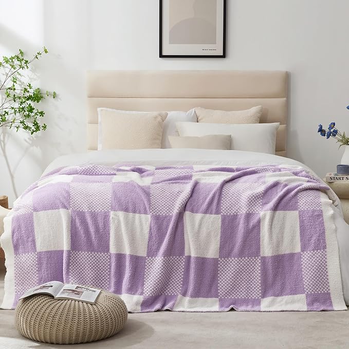 Snuggle Sac Checkered Blanket, Lilac Purple Throw Blanket - Image 5