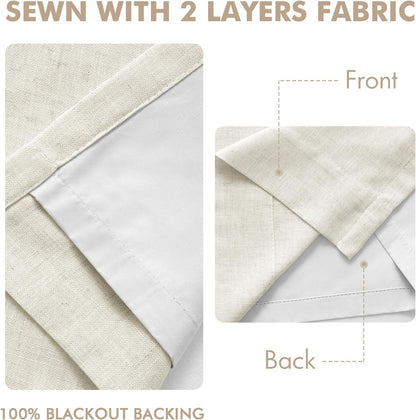 miulee natural pinch pleated 100% blackout linen curtains showing dimensions