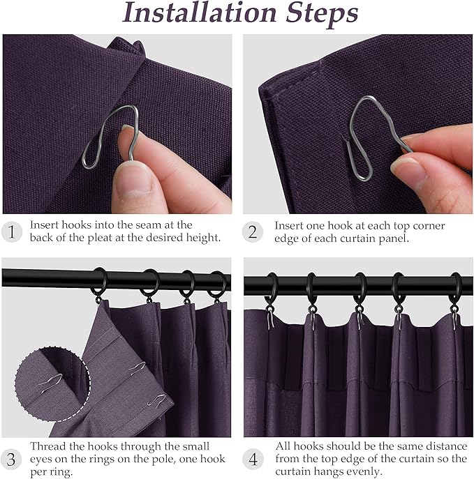 Plum Pinch Pleated Linen Curtains 84 Inch Length 2 Panels - Image 7