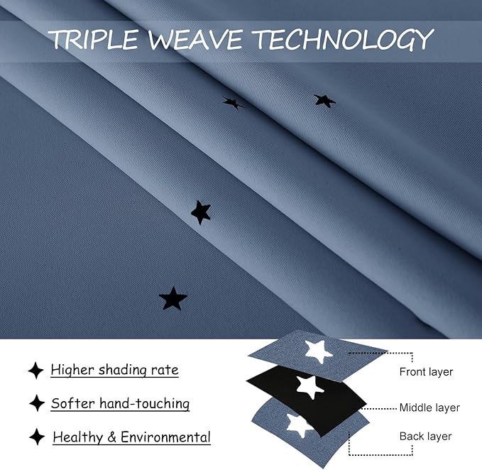 NICETOWN Kids Curtains for Boy's Bedroom, Laser Cutting Star Galaxy Curtains - Image 6