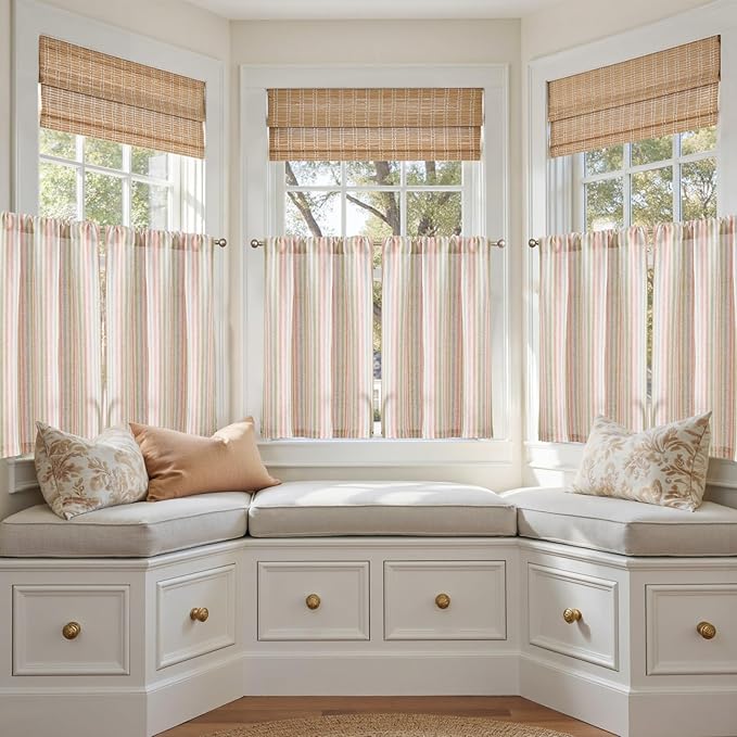 jinchan Striped Linen Kitchen Curtains 36 Inches Christmas Tier Curtains - Image 3