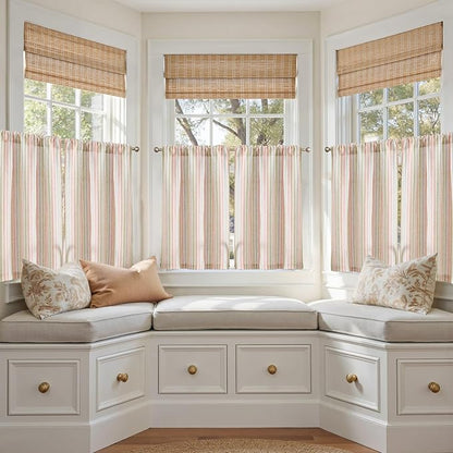 jinchan Striped Linen Kitchen Curtains 36 Inches Christmas Tier Curtains - Image 3