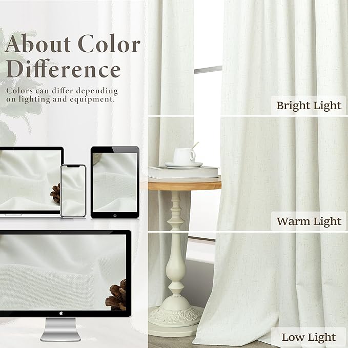 Ivory Blackout Curtains 90 Inches Long 2 Panel Light Blocking Patio Drape - Image 8