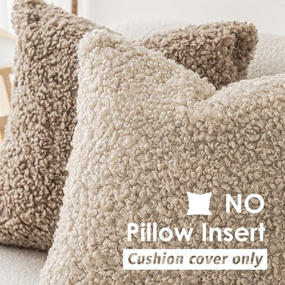 Foindtower 2 Pieces 16x16 Inch Light Khaki, Faux Fur Throw Pillow Cover Accent - Image 3