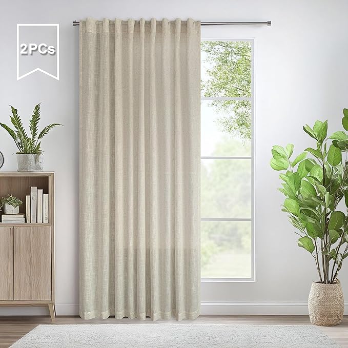 Pitalk Flax Linen Curtains 5 FT Wide by 84 Inches Long - Image 2