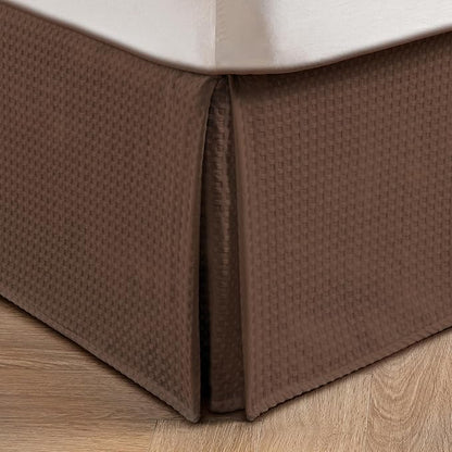 MIYE Pleated Waffle Weave Bed Skirt, Tailored Dust Ruffle 14 Inch Drop Easy Fit by MIYE