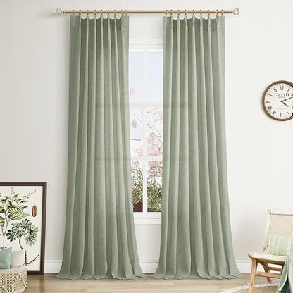 Green Pinch Pleated 90 Inch Curtains 2 Panels by Aersas
