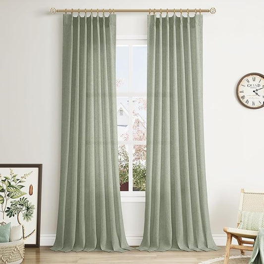 Green Pinch Pleated 90 Inch Curtains 2 Panels by Aersas