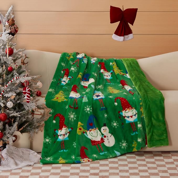 COOVA Christmas Faux Rabbit Fur & Flannel Throw Blanket 50x60 Inch by COOVA