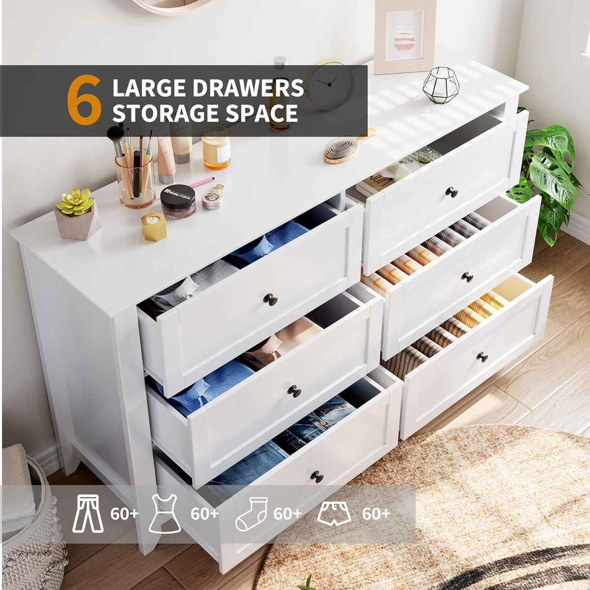 garveehome white 6 drawer dresser for bedroom, package contents