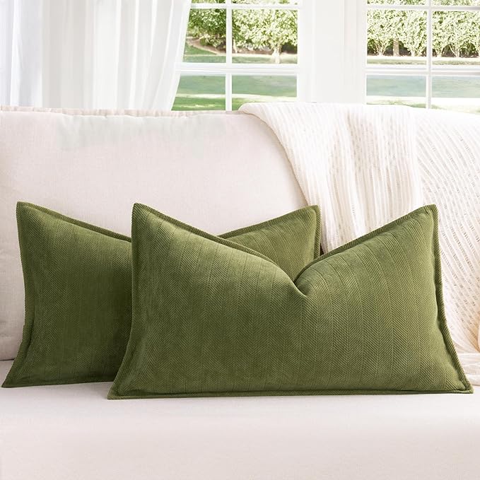 ZWJD Olive Green Pillow Covers 12x20 Set of 2 Chenille Throw Pillow Covers by ZWJD