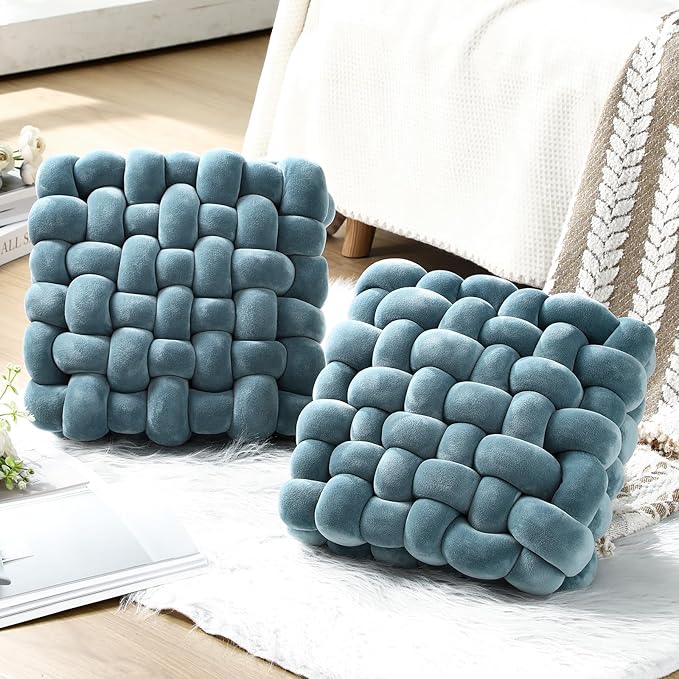Wenqik 2 Pcs Knot Pillows Square Knotted Plush Throws Soft Accent Pillows - Image 4
