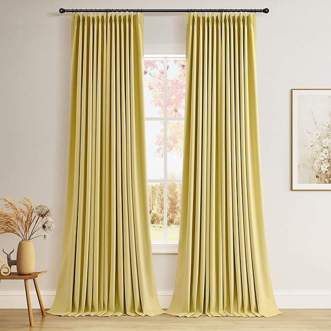 Pinch Pleated Linen 100% Blackout Curtains 108 Inch Long Floor to Ceiling by Joywell