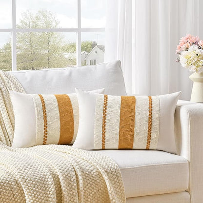 Fancy Homi Set of 2 Mustard Yellow Fall Lumbar Decorative Throw Pillow Cover by Fancy+Homi