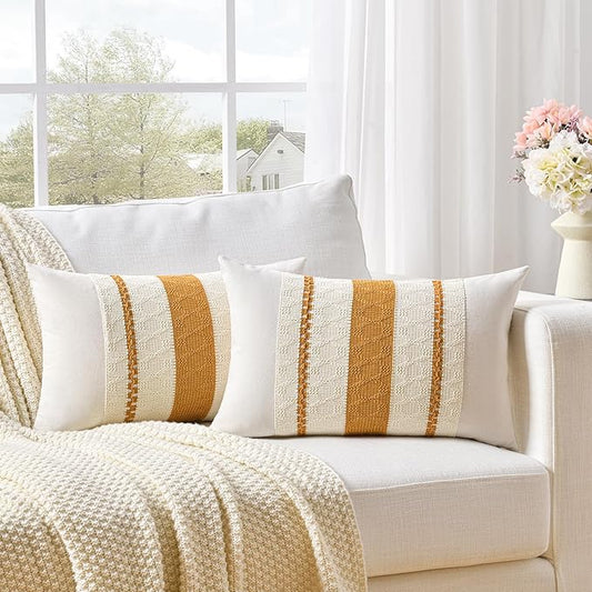 Fancy Homi Set of 2 Mustard Yellow Fall Lumbar Decorative Throw Pillow Cover by Fancy+Homi