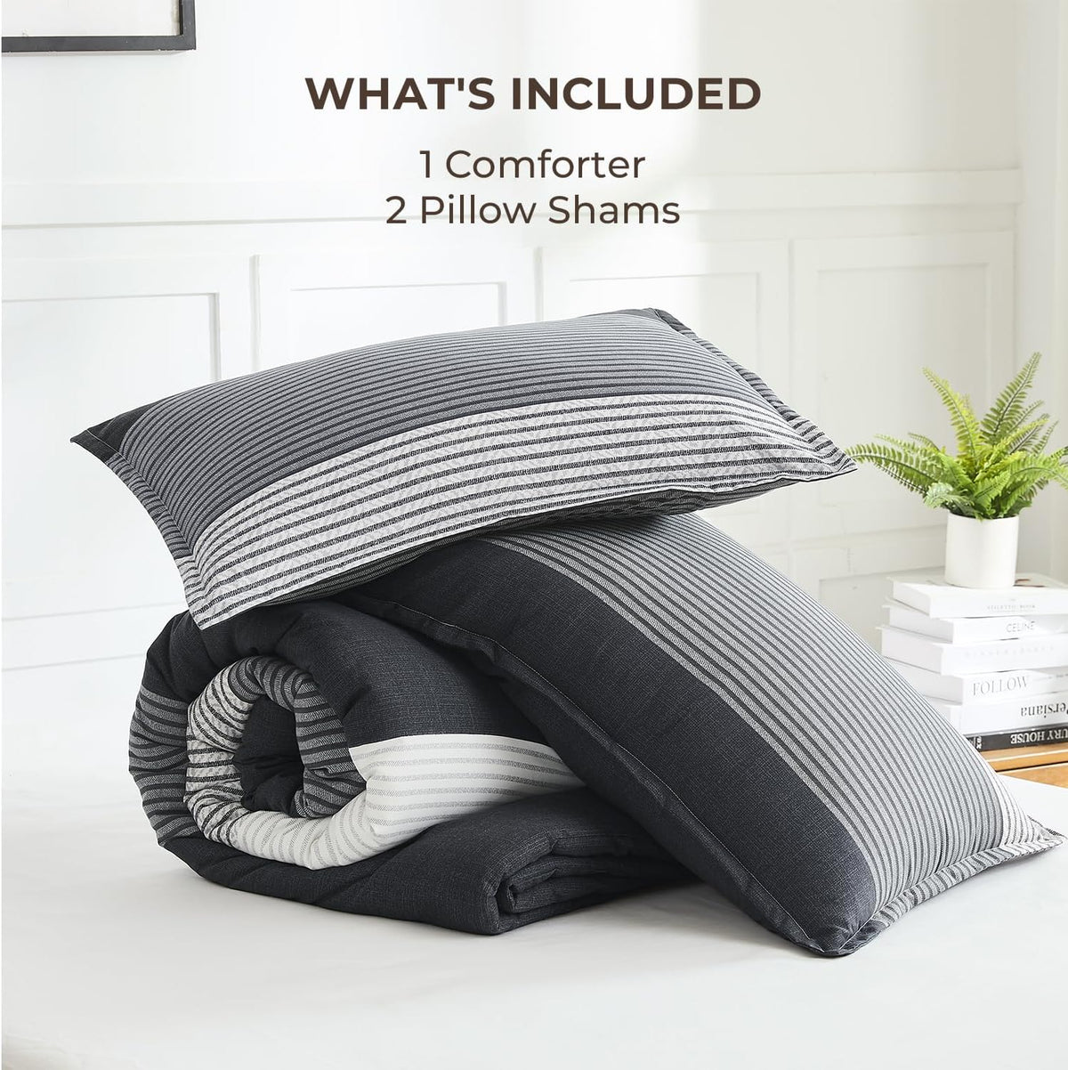 litanika full comforter set black - 3 pieces, front angle view