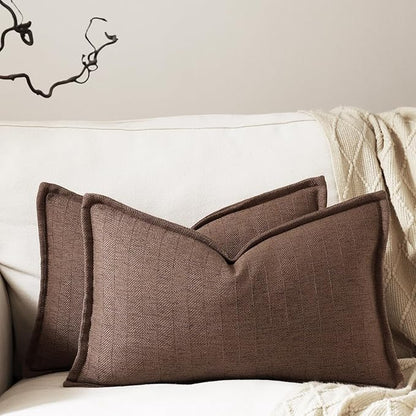 12x20 Linen Pillow Covers Brown Pack of 2 Farmhouse Boho Neutral Accents by DEZENE