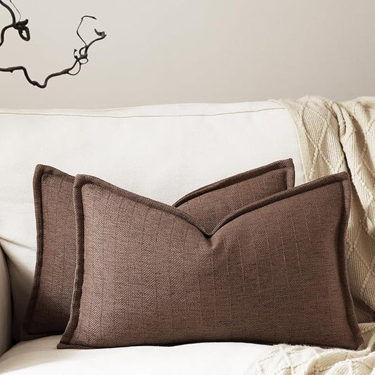 12x20 Linen Pillow Covers Brown Pack of 2 Farmhouse Boho Neutral Accents by DEZENE
